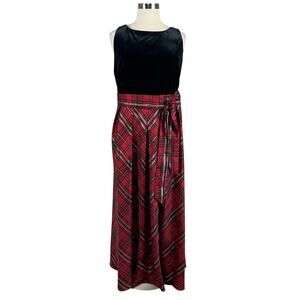 SLNY Women's Formal Dress Size 22W Black Velvet and Red Plaid Long Gown
